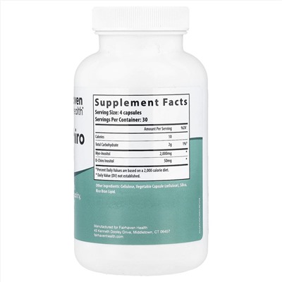 Fairhaven Health, мио-инозитол и D-хиро-инозитол, 120 капсул