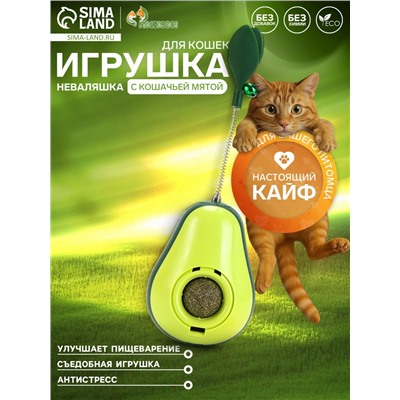 Игрушка-неваляшка с кошачьей мятой и пером «Авокадо», 15 см
