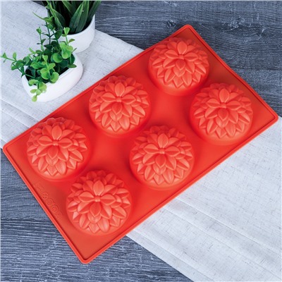 Форма для выпечки 6 ячеек силиконовая Цветы Хризантема 7х3,5 см / V-940 / уп 200/ 0,11/ 28,4*17*3,5