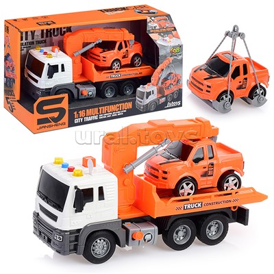 Машина "Эвакуатор" 1:16 (свет, звук) в коробке (цвет оранжевый)
