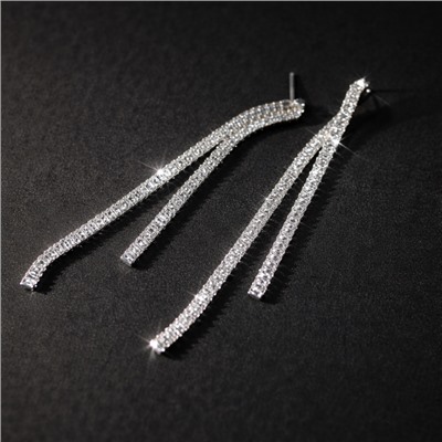 Серьги бижутерия висячие вечерние с камнями, цвет: серебристый и прозрачный, арт.012.054