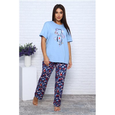 050 Костюм с брюками (Голубой, мексика)