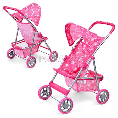 Коляска для кукол, металлическая, складная, прогулочная, с тентом, с корзиной, цвет розовые з