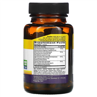 Country Life, Resveratrol Plus, 60 веганских капсул