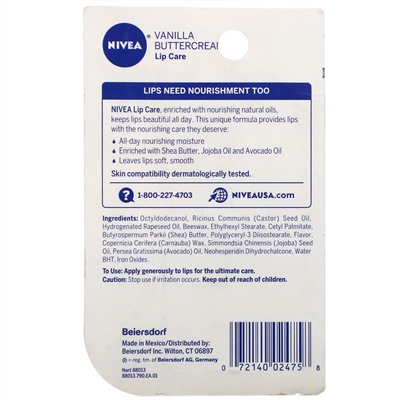 Nivea, Lip Care, Vanilla Buttercream, 2 Pack, 0.17 oz (4.8 g) Each