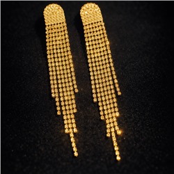 Серьги длинные висячие со стразами "Вечерние", цвет: шампань, арт.012.008