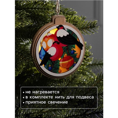 Подвеска световая «Снегири», 10 см, от батареек LR41×3, свечение тёплое белое