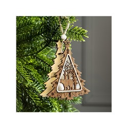 Ёлочная игрушка «Ёлочка с медведем», 11×11×2 см, от батареек, свечение тёплое белое