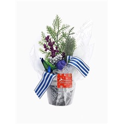 Новогодняя композиция на стол «Зимнее волшебство. Причуды», яблочки и веточки, 25 см, синий