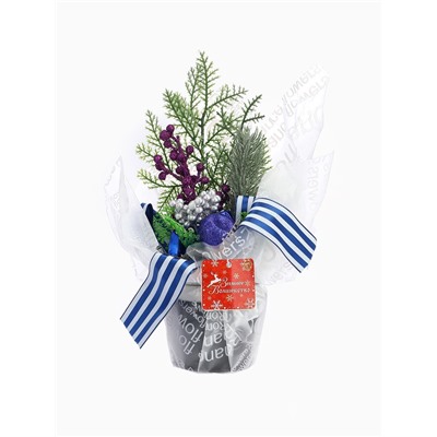 Новогодняя композиция на стол «Зимнее волшебство. Причуды», яблочки и веточки, 25 см, синий