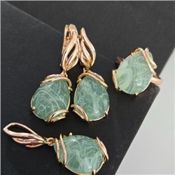 Комплект ювелирной бижутерии коллекция "Дубай" серьги, кулон и кольцо 18 р, покрытие позолота, вставка: искусственный камень мятного цвета, Уценка, арт.08.3604-18 (314.806-18)