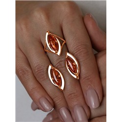 Кольцо из золочёного серебра с натуральным прессованным янтарём 925 пробы КП3з640