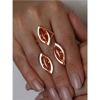 Кольцо из золочёного серебра с натуральным прессованным янтарём 925 пробы КП3з640