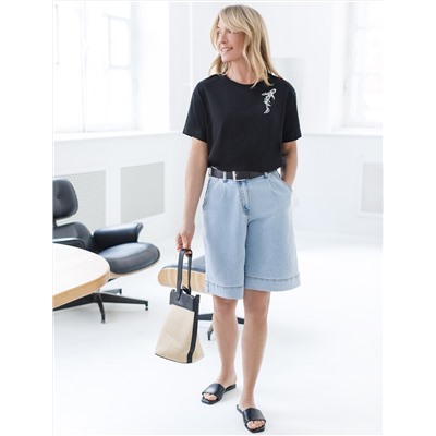 Нарядная футболка с принтом пайетками из премиального хлопка с эластаном