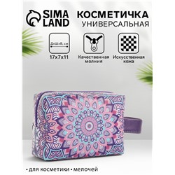 Косметичка на молнии женская, с ручкой, маленькая, с рисунком, сиреневая