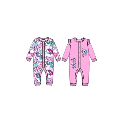 Комбинезон детский трикотажный для девочек, 2 шт в комплекте