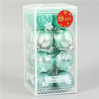 Ёлочные игрушки «Мелодия», шары новогодние, d=6 см, набор 16 шт., узор треск, зелёный