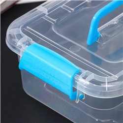 Контейнер для хранения, крышка с ручкой на защёлке, 1.4 л, 20×15×7.5 см, прозрачный корпус, голубая ручка