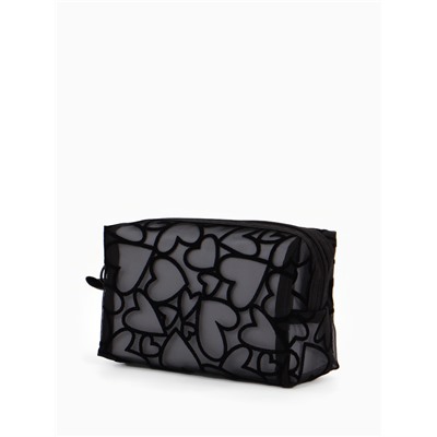 Косметичка квадратная Black beauty, с рисунком, на молнии, чёрная