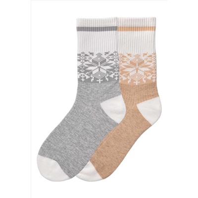 Набор женских носков 2 пары, с орнаментом, цвет серый меланж / бежевый меланж