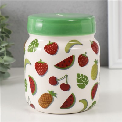 Копилка для денег «Банка с фруктиками», керамика, 11.5×11.5×14.3 см