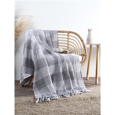 Плед вафельный Этель «Клетка» 150×240 см, светло-серый, хлопок 100%, 350 г