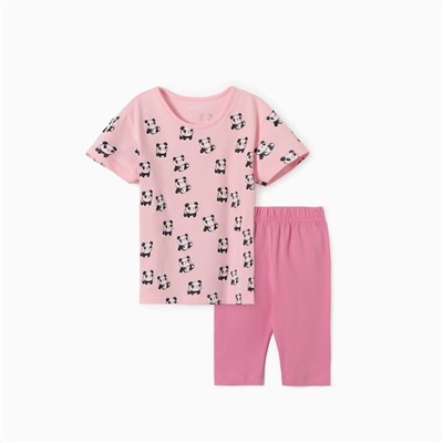 Пижама для девочки (футболка/бриджи), розовая, рост 116 см