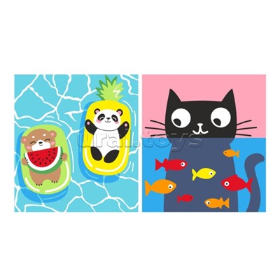Картина по номерам детская "Водные процедуры" (картон 15х13,5) 2 шт