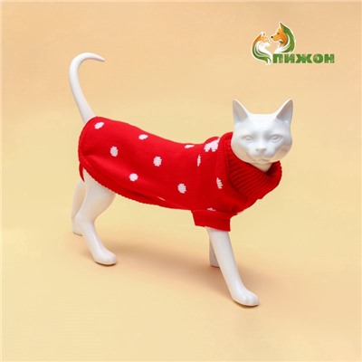 Свитер для животных «Горошек», размер 16 (ДС 35-39, ОГ 38-50, ОШ 24-28 см), красный