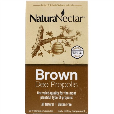 NaturaNectar, Brown Bee Propolis, 60 вегетарианских капсул