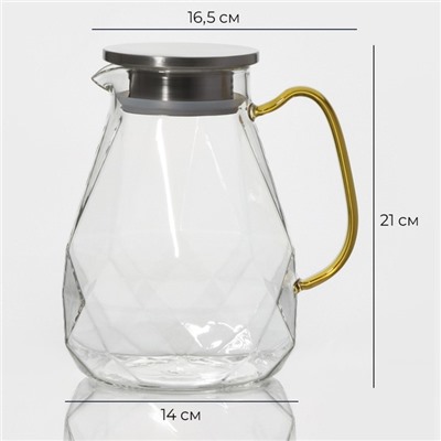 Кувшин для воды Magistro «Льдинка», 1.75 л, 14×21 см, с металлической крышкой, стекло, прозрачный