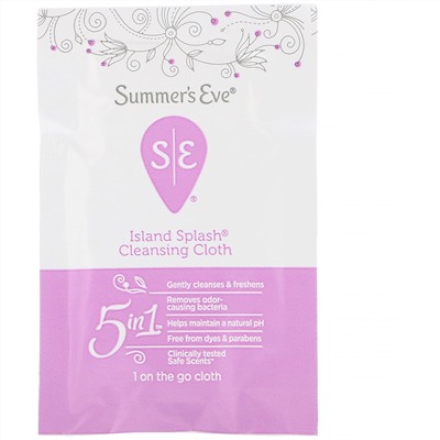 Summer's Eve, Очищающие салфетки 5 in 1, Island Splash, 16 салфеток в индивидуальной упаковке