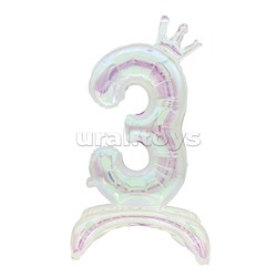 Шар (32''/81 см) Цифра, 3 Корона, на подставке, Хамелеон, Хамелеон, 1 шт. в уп.