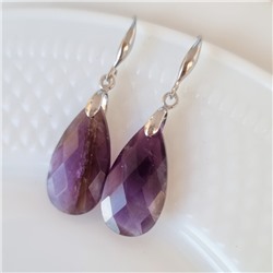 Серьги длинные подвески с натуральным камнем Аметист, 1073, арт.218.152