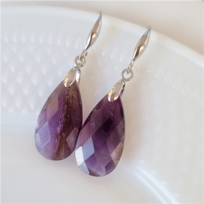 Серьги длинные подвески с натуральным камнем Аметист, 1073, арт.218.152