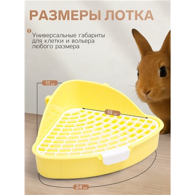 Туалет для кроликов и хорьков «Пижон», 24×18×11 см, угловой, пластик, жёлтый