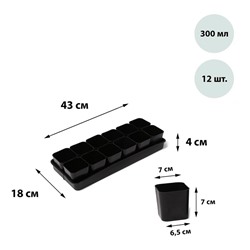 Набор для рассады: стаканы по 300 мл (12 шт.), поддон 45×18 см, МИКС, Greengo