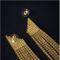 Серьги длинные висячие со стразами "Вечерние", цвет: золотистый и прозрачный, арт.012.053