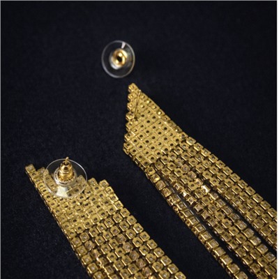 Серьги длинные висячие со стразами "Вечерние", цвет: золотистый и прозрачный, арт.012.053