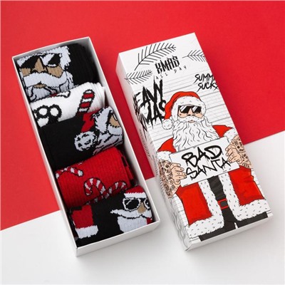 Носки мужские новогодние «Плохой Санта», набор 5 пар, размер 41-44