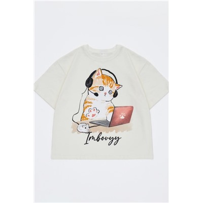 Футболка для девочки оверсайз ФБН0001 (Молочный)