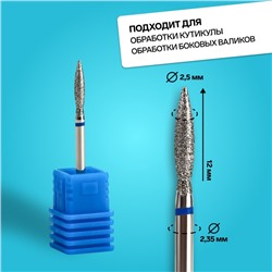 Фреза алмазная для маникюра «Пламя», средняя зернистость, 2.5×12 мм, в пластиковом футляре
