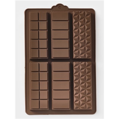 Форма для дубайского шоколада Доляна «Квадраты, полосы, пирамиды», 6 плиток, 27.5×17×2 см, силикон, коричневая