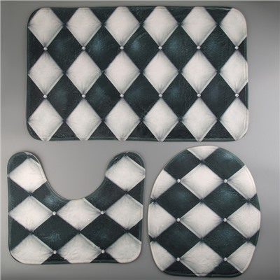 Коврики для ванной и туалета Доляна «Ромбы», 3 шт.: 37×45, 37×45, 45×75 см