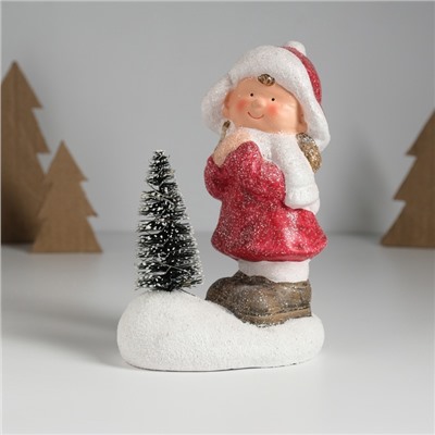 Фигурка светящаяся керамика «Малышка в красном платьице у ёлочки», 11.7×7×16 см