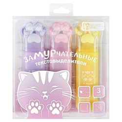 Набор текстовыделителей 3цв "ЗАМУРЧАТЕЛЬНЫЕ ЛАПКИ" (ванильный, мятный, розовый) 72268 Феникс