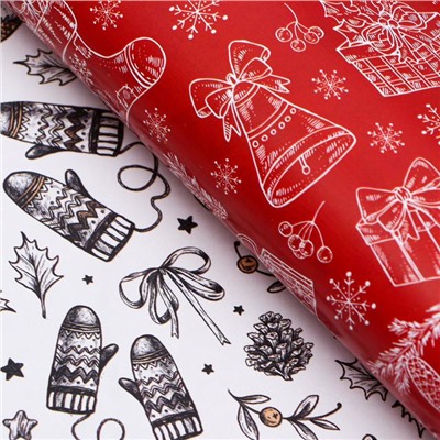 Бумага упаковочная новогодняя глянцевая, двусторонняя «Новогоднее настроение», 50×70 см