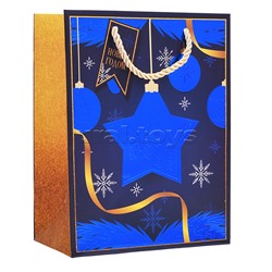 Бумажный пакет для сувенирной продукции с голографией и тиснением, с шириной основания 18 cм