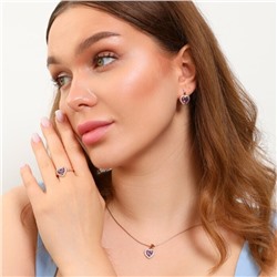 Комплект в форме сердца ювелирная бижутерия коллекция  "Дубай" серьги, кулон и кольцо 18,5 р, покрытие: позолота, вставка: фианиты, цвет: прозрачный и фиолетовый, арт.213.773-18,5