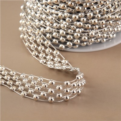 Бусы на нитях, плоские, 14 мм, 9±1 м, цвет серебряный